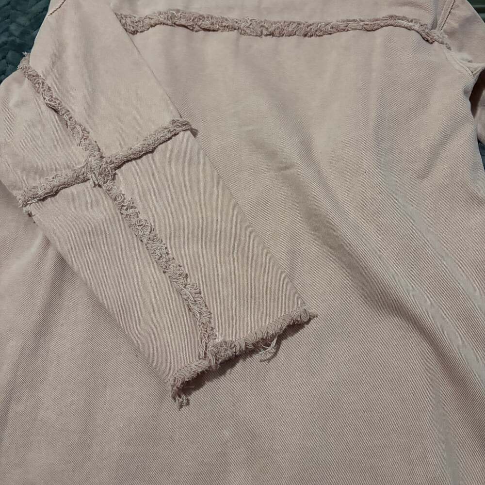 Distressed Raw Hem Long Jacket Dusty Rose